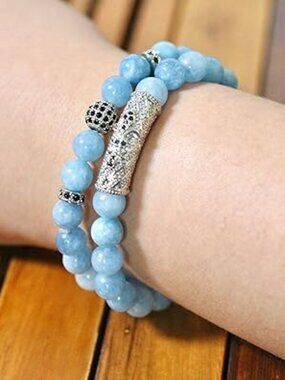Beautiful Aquamarine Blue 2 Pc Beaded Bracelet Set Brand New
